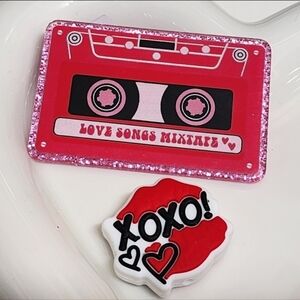 Flatback Acrylic Focal Bead Love Songs Mixed Tape XOXO Lips Valentines Day Craft